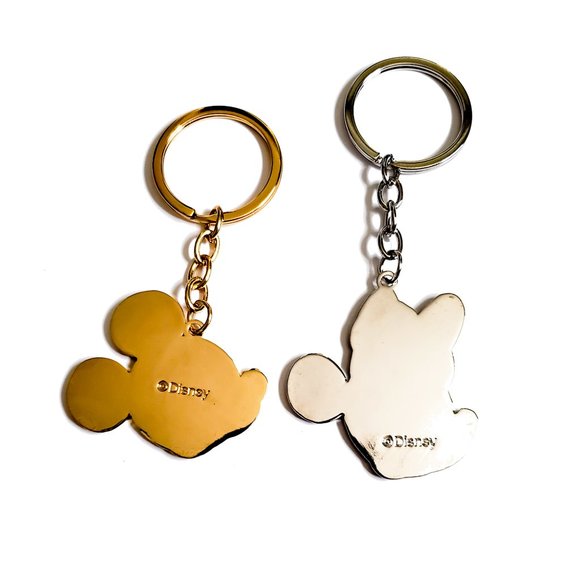 Disney Mickey Mouse and Minnie Mouse Keychain Set 2pc Metal Key Ring Retro Face - Picture 2 of 2
